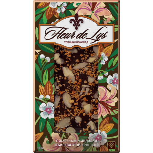 Шоколад темный "Fleur de Lys"с миндалём и бисквитной крошкой 100 г